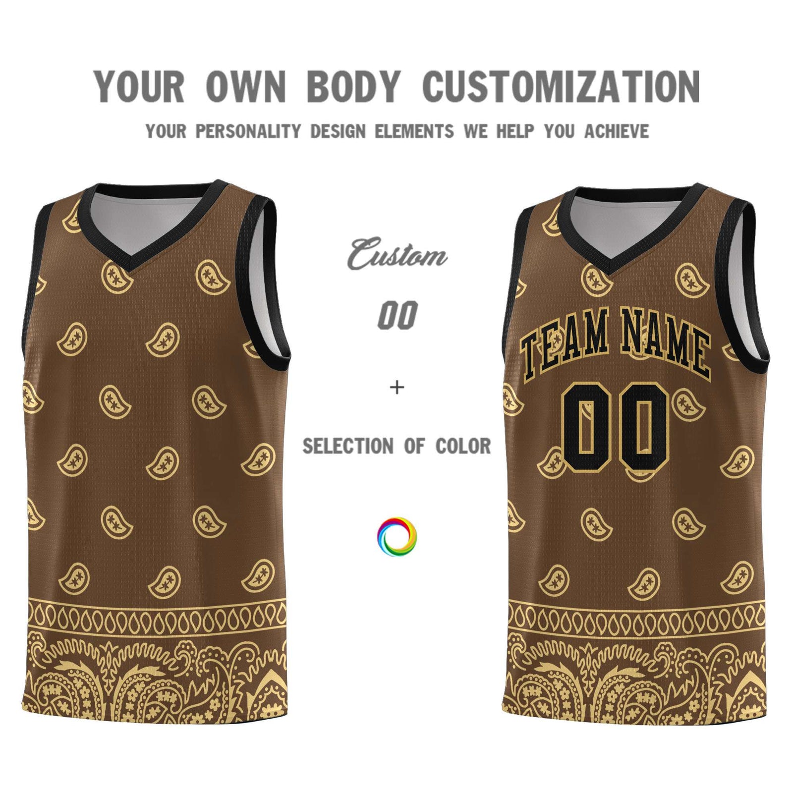 Custom Light Brown Khaki Personalized Cashew Pattern Sports Uniform Basketball Jersey