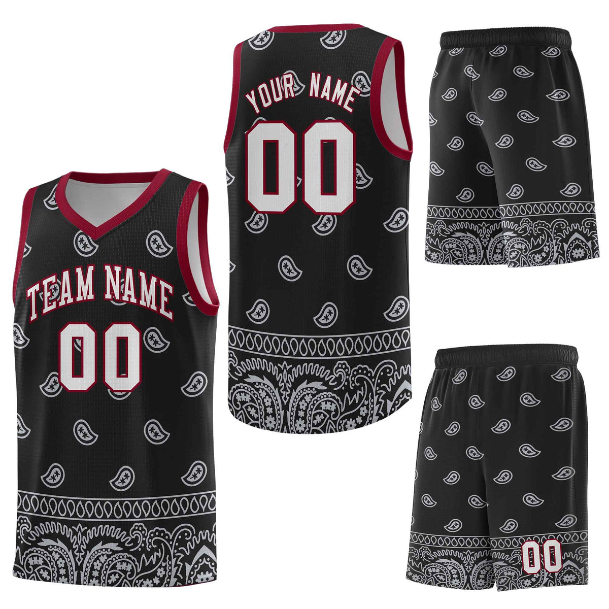 Custom Black Gray Personalized Cashew Pattern Sports Uniform Basketball Jersey