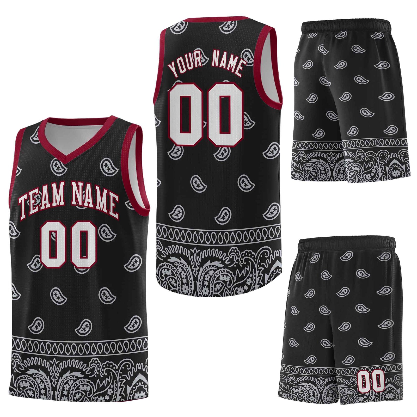 Custom Black Gray Personalized Cashew Pattern Sports Uniform Basketball Jersey