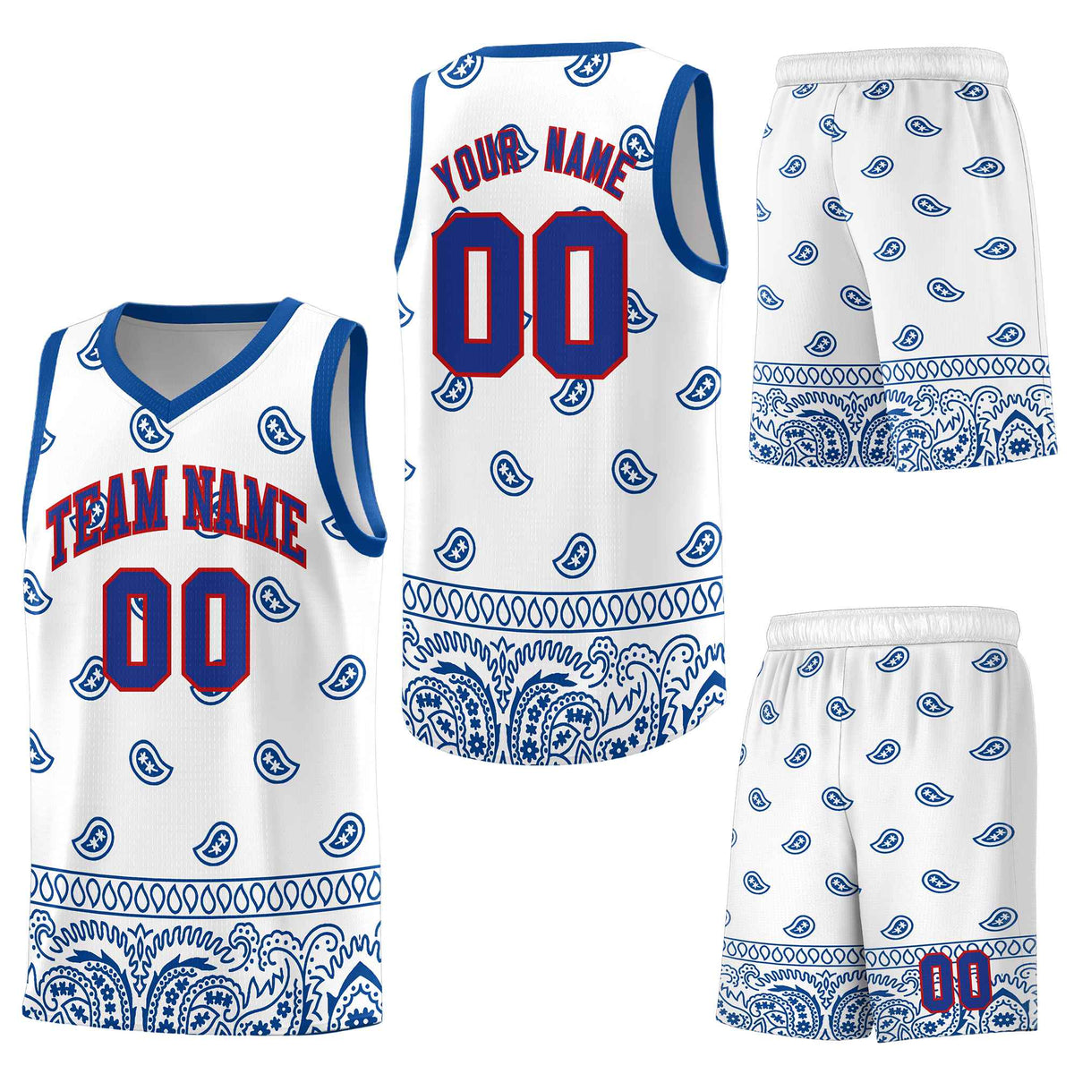 Custom White Royal Personalized Cashew Pattern Sports Uniform Basketball Jersey