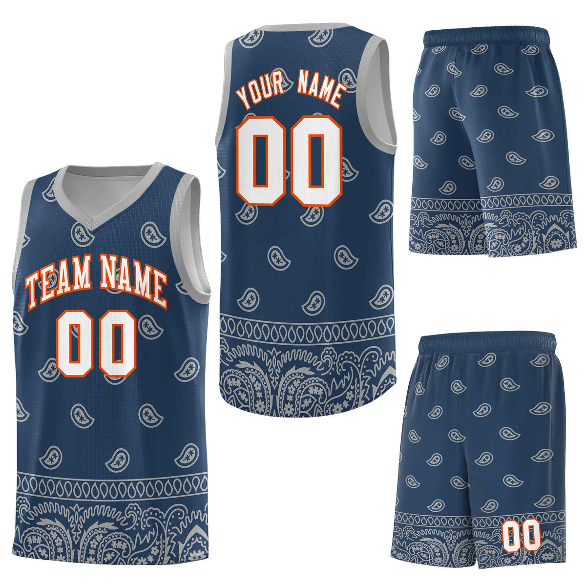 Custom Midnight Blue Gray Personalized Cashew Pattern Sports Uniform Basketball Jersey