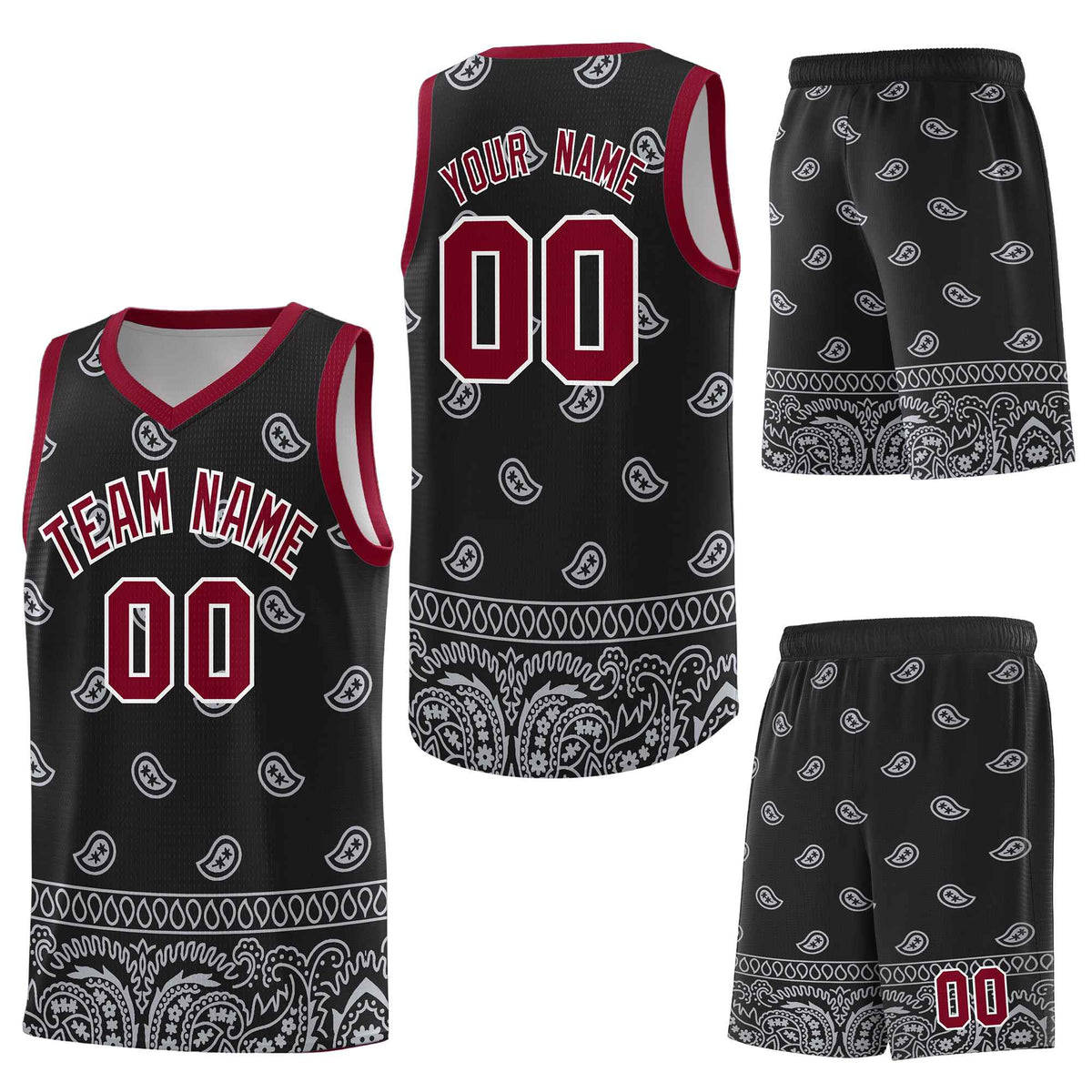 Custom Black Gray Personalized Cashew Pattern Sports Uniform Basketball Jersey