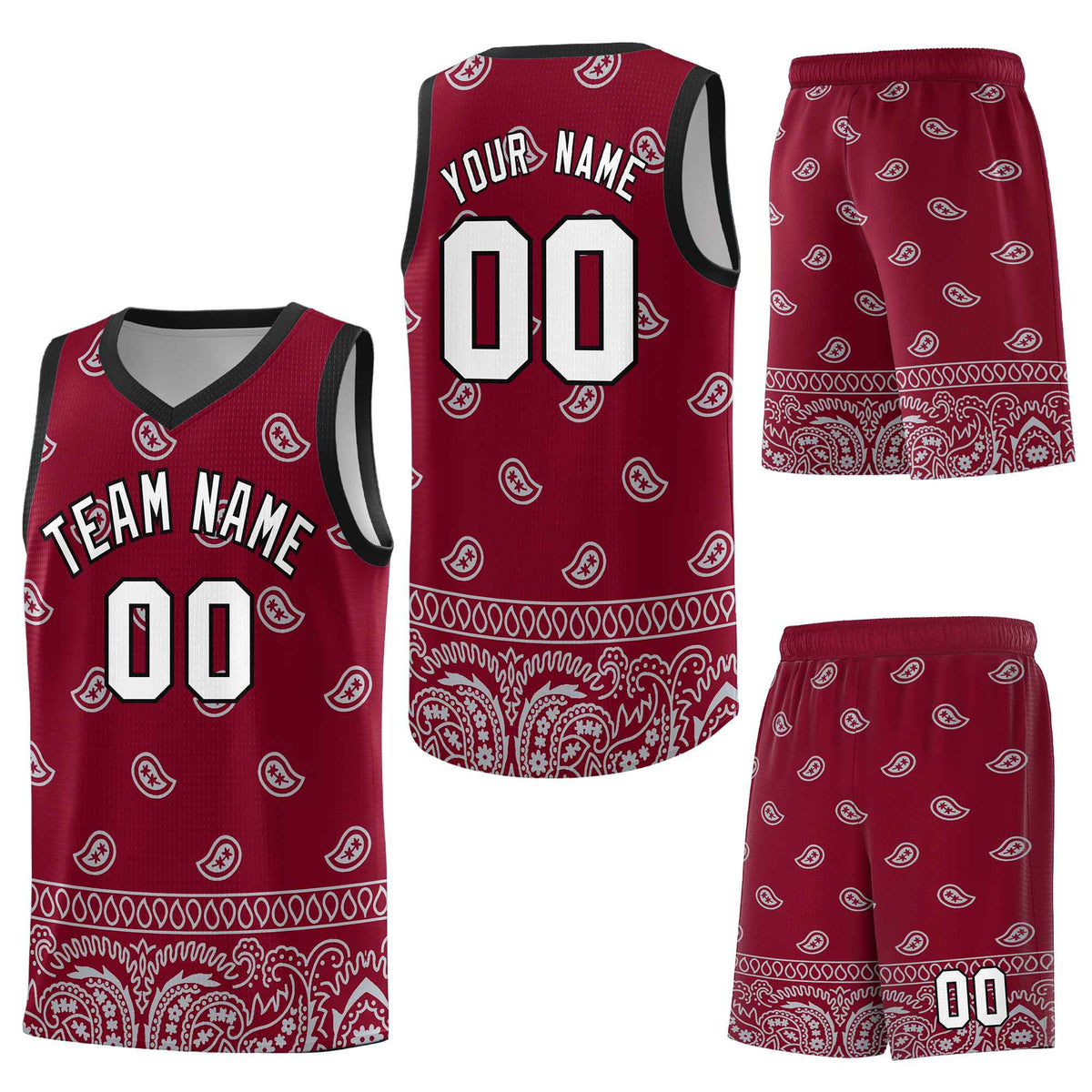 Custom Crimson Gray Personalized Cashew Pattern Sports Uniform Basketball Jersey