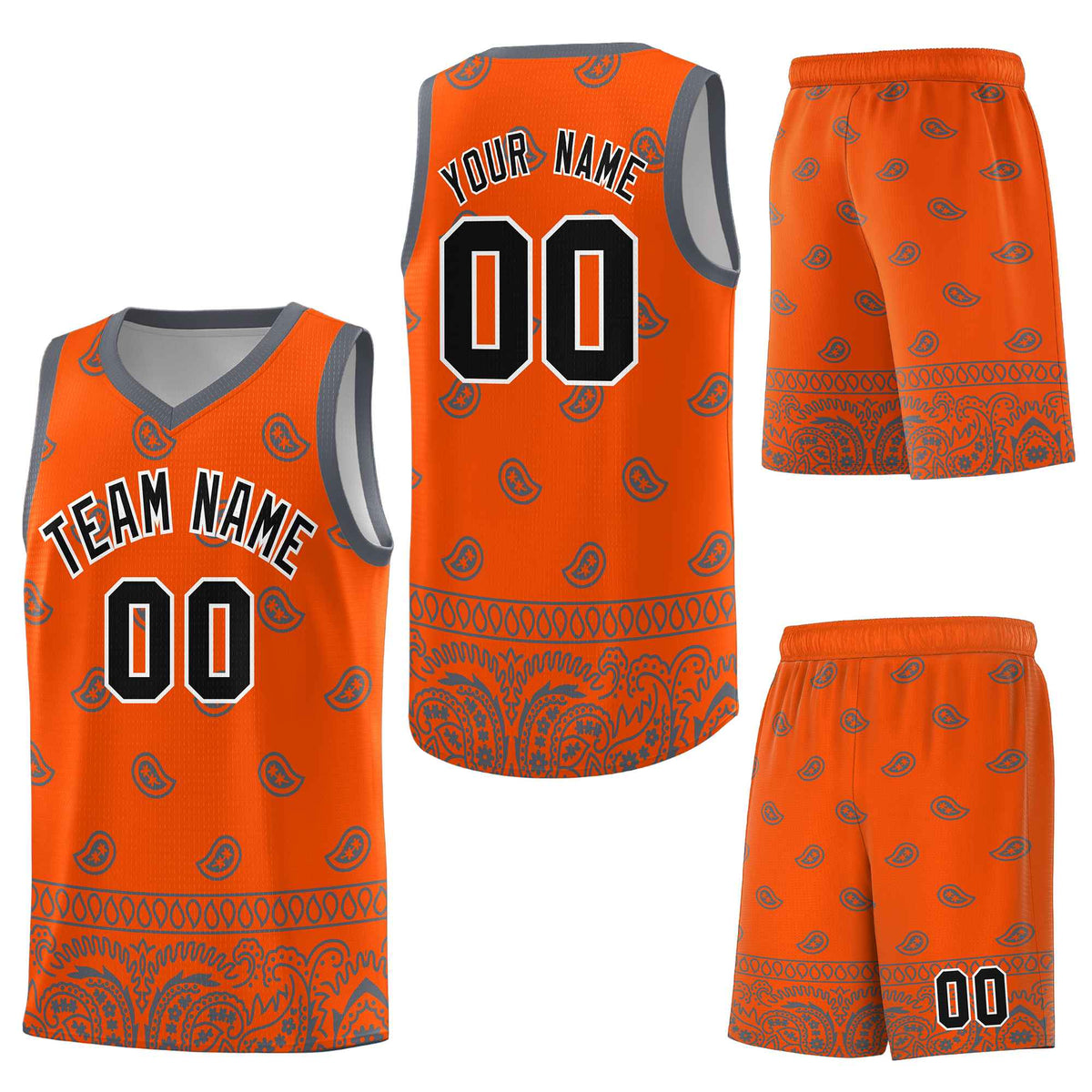 Custom Orange Dark Gray Personalized Cashew Pattern Sports Uniform Basketball Jersey