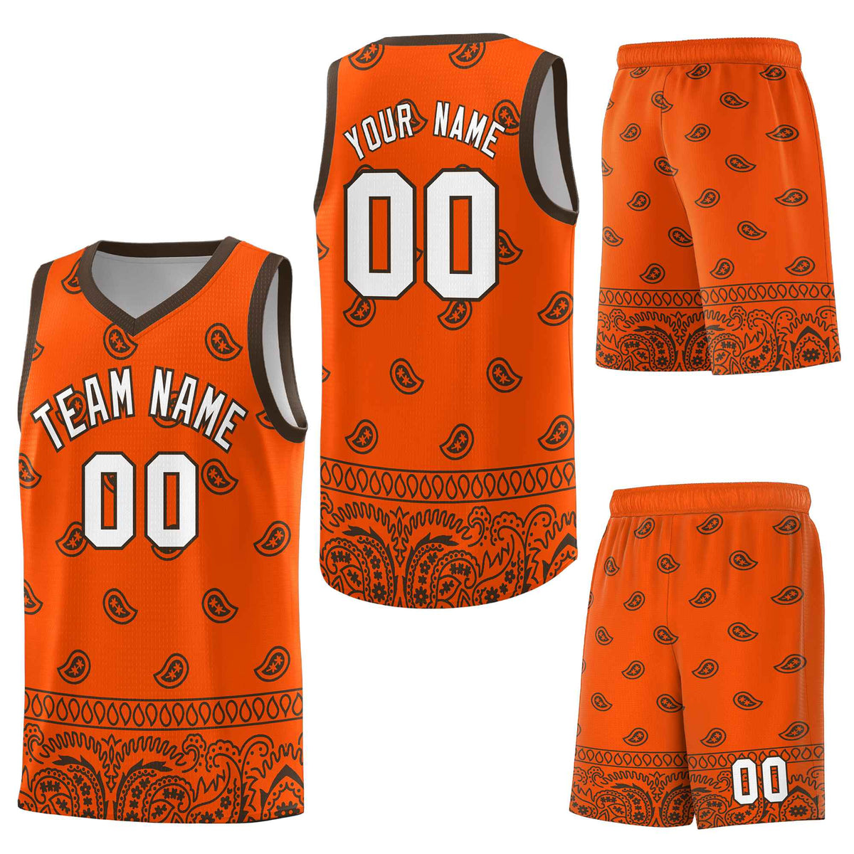 Custom Orange Brown Personalized Cashew Pattern Sports Uniform Basketball Jersey