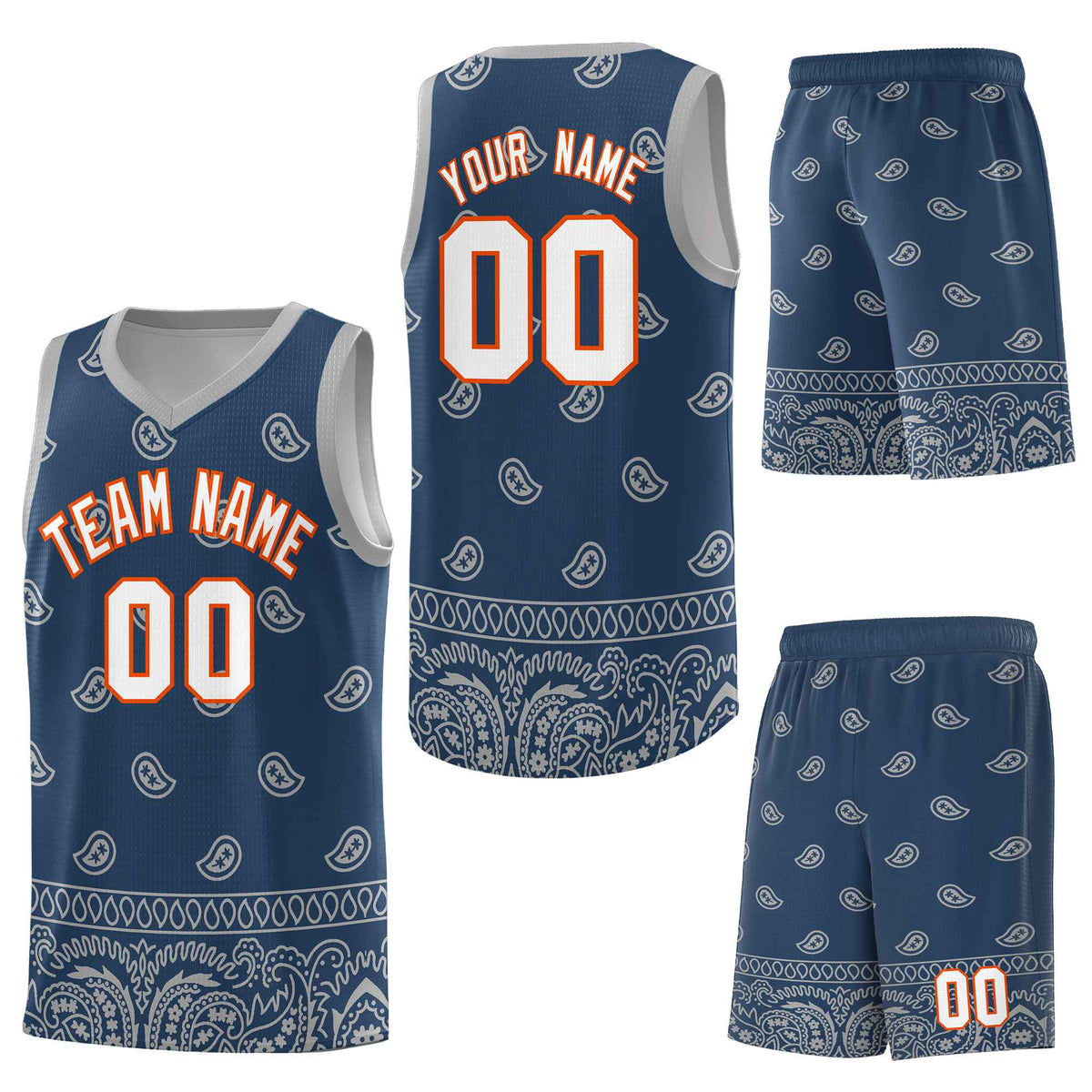 Custom Midnight Blue Gray Personalized Cashew Pattern Sports Uniform Basketball Jersey