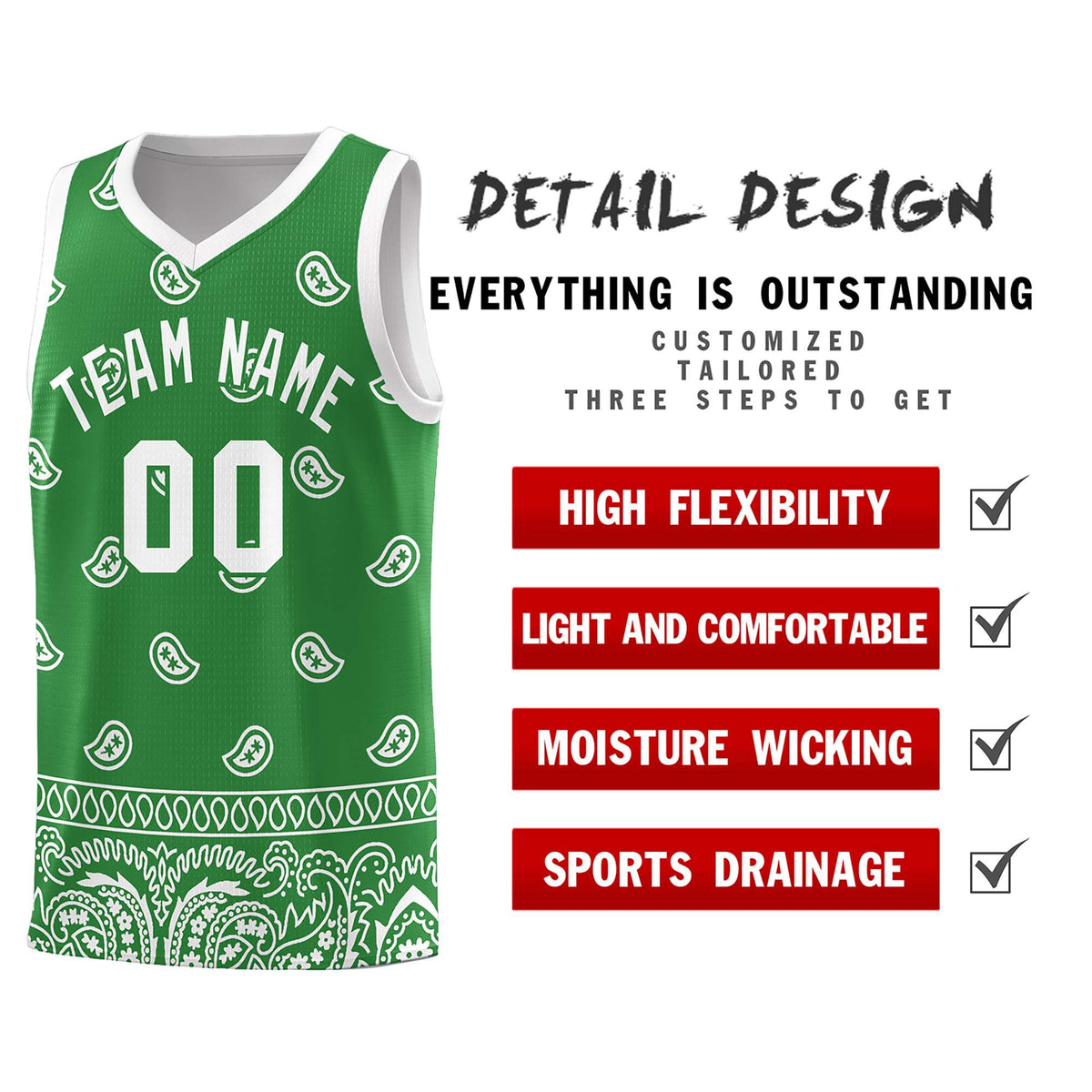 Custom Teal White Personalized Cashew Pattern Sports Uniform Basketball Jersey