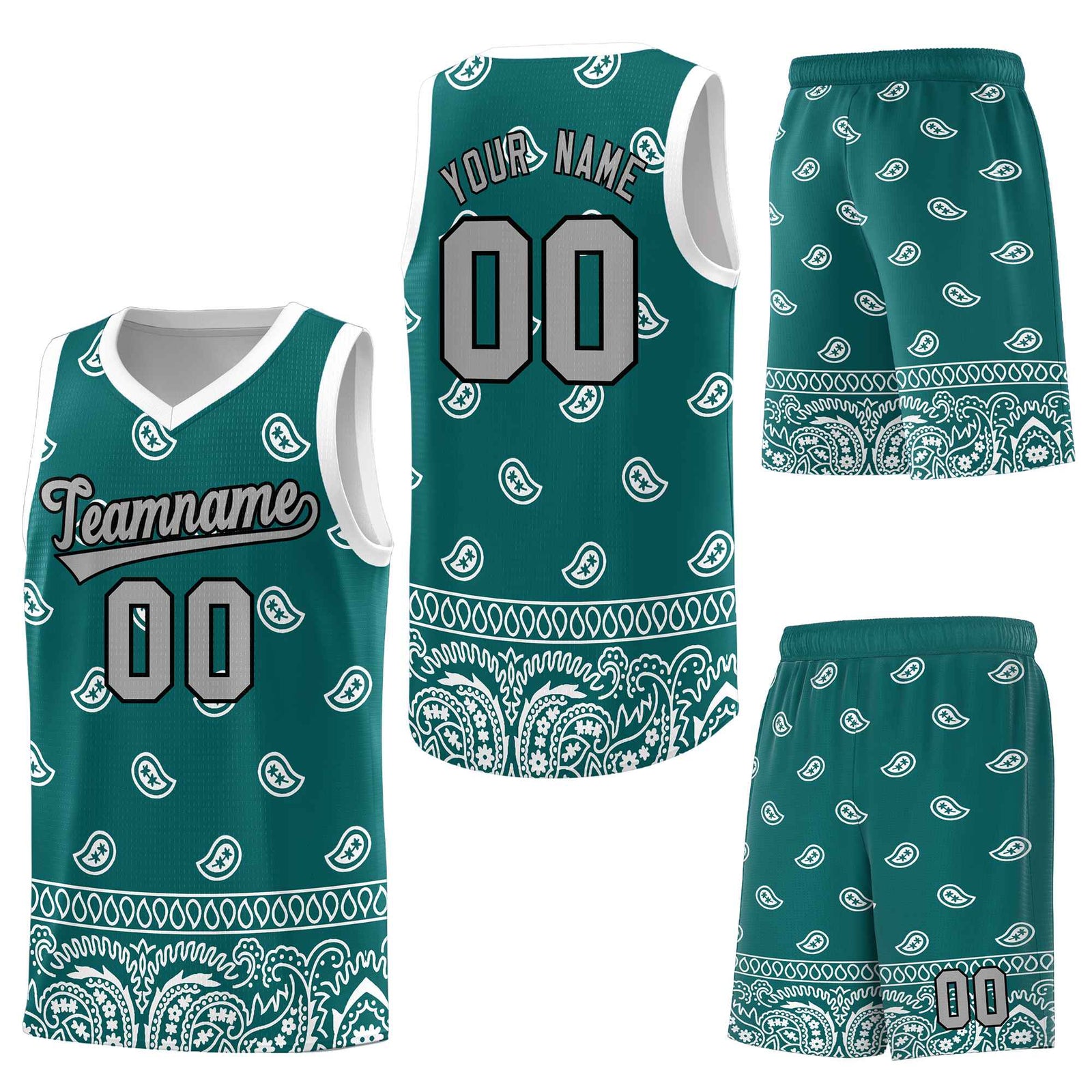Custom Aqua White Personalized Cashew Pattern Sports Uniform Basketball Jersey