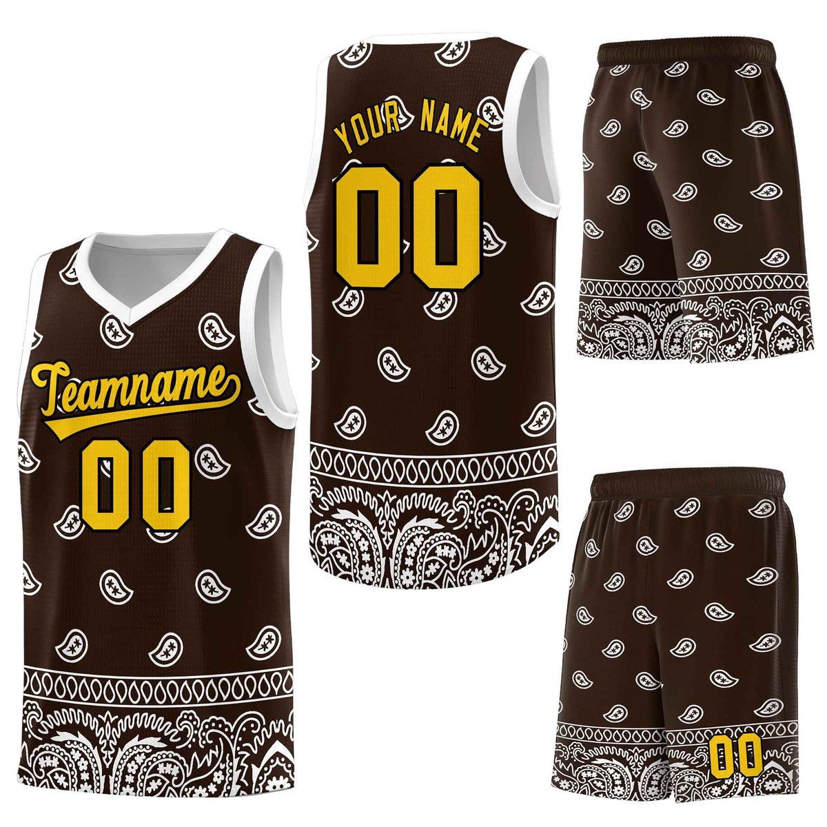 Custom Brown White Personalized Cashew Pattern Sports Uniform Basketball Jersey