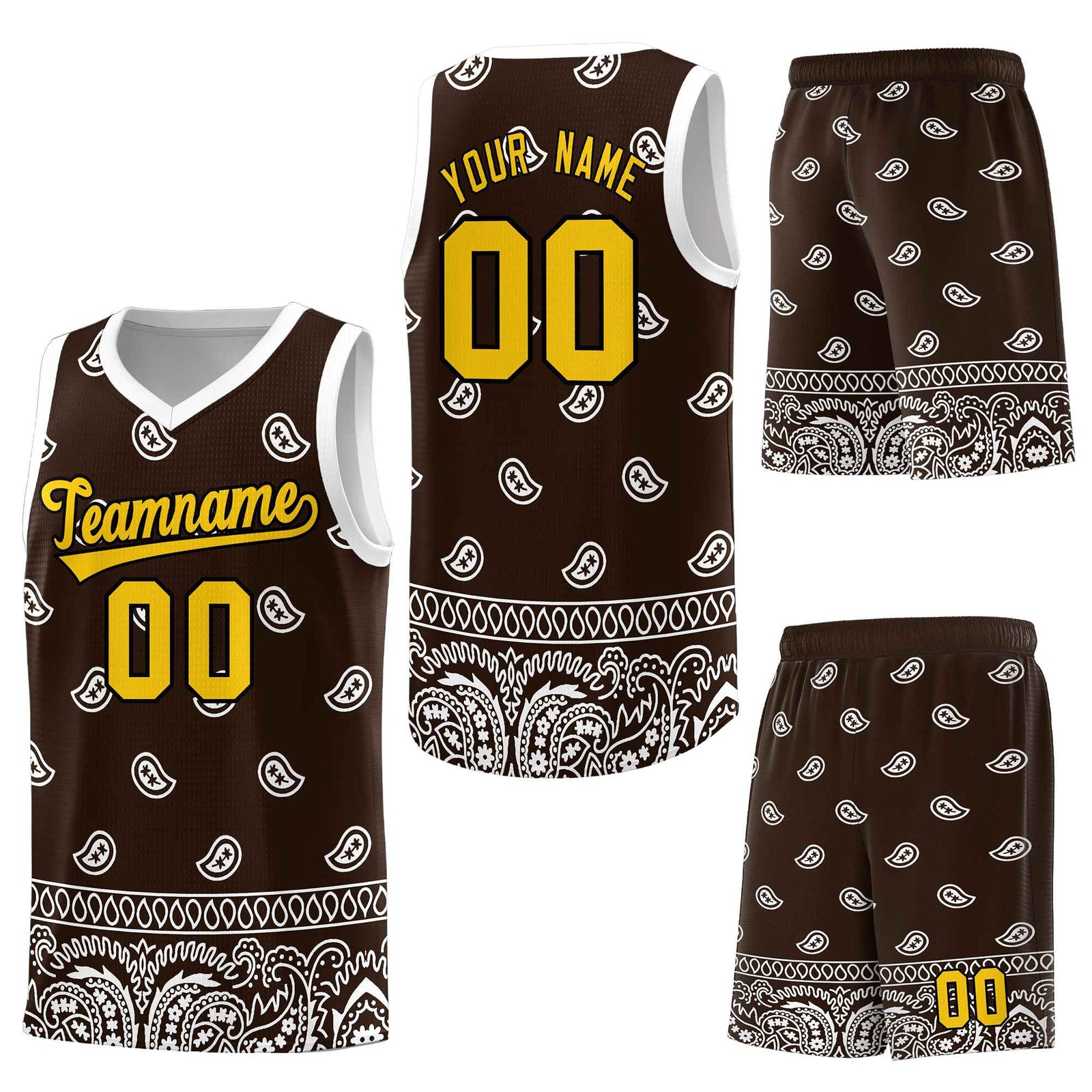 Custom Brown White Personalized Cashew Pattern Sports Uniform Basketball Jersey