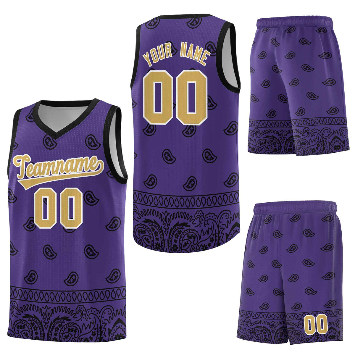 Custom Purple Black Personalized Cashew Pattern Sports Uniform Basketball Jersey