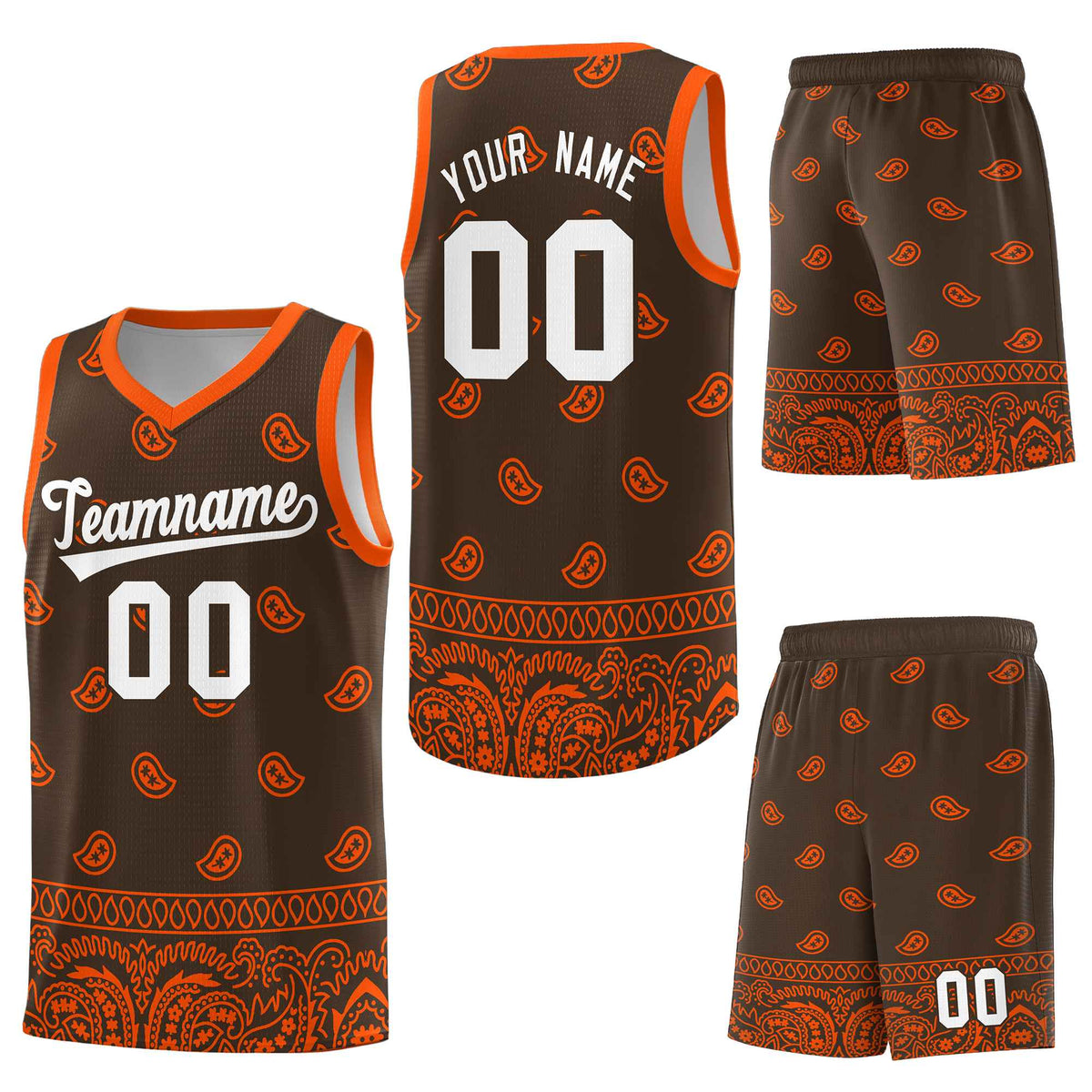 Custom Brown Orange Personalized Cashew Pattern Sports Uniform Basketball Jersey