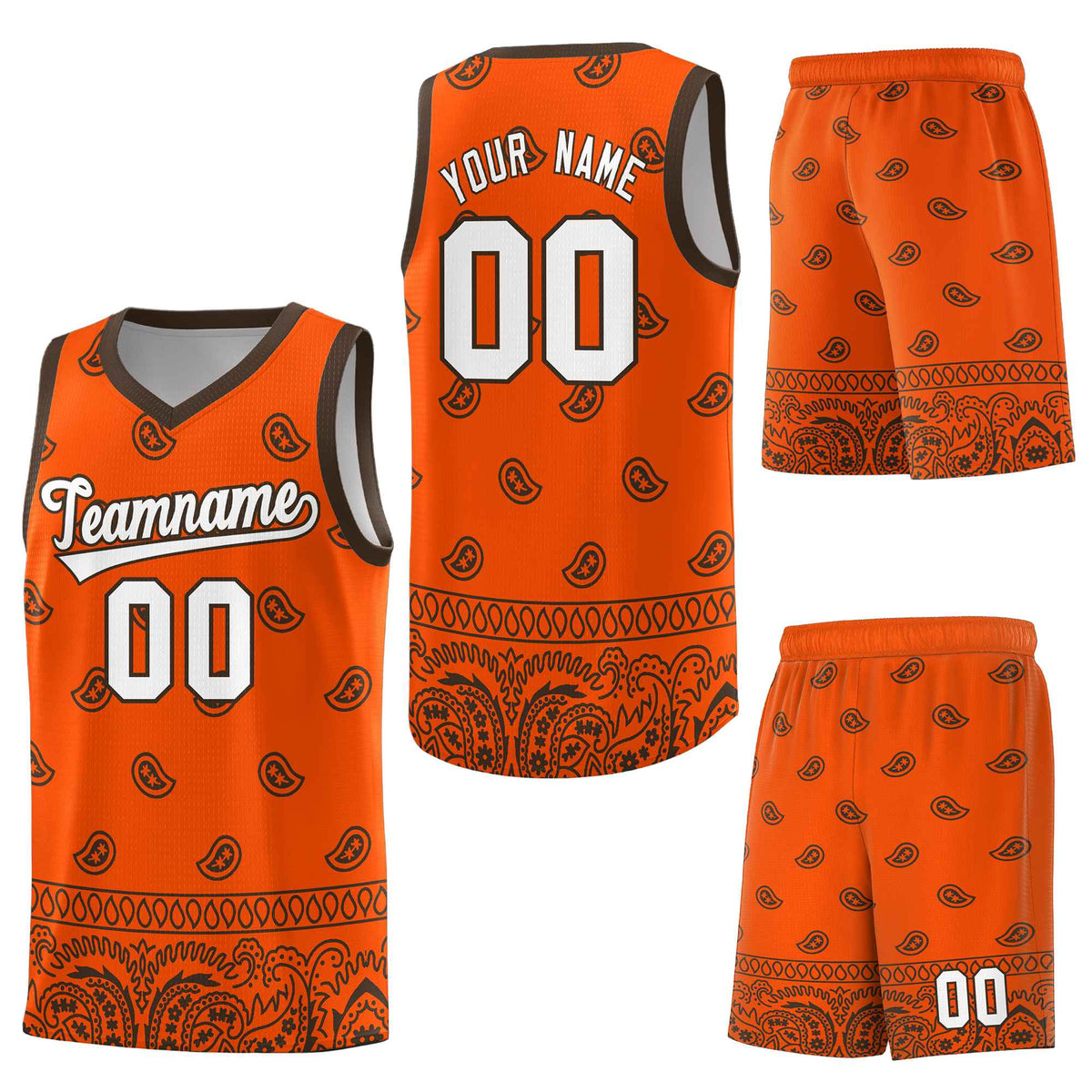 Custom Orange Brown Personalized Cashew Pattern Sports Uniform Basketball Jersey