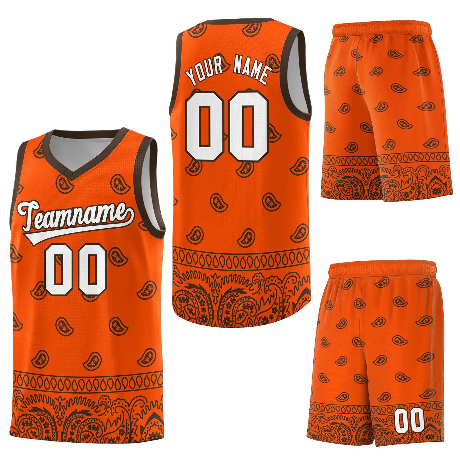Custom Orange Brown Personalized Cashew Pattern Sports Uniform Basketball Jersey