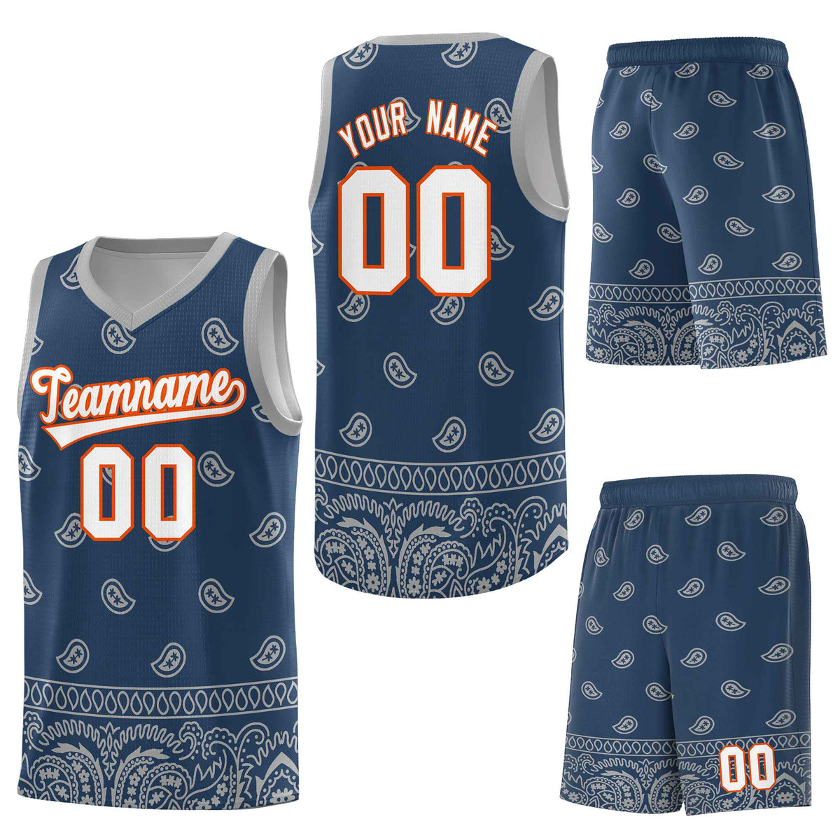 Custom Midnight Blue Gray Personalized Cashew Pattern Sports Uniform Basketball Jersey