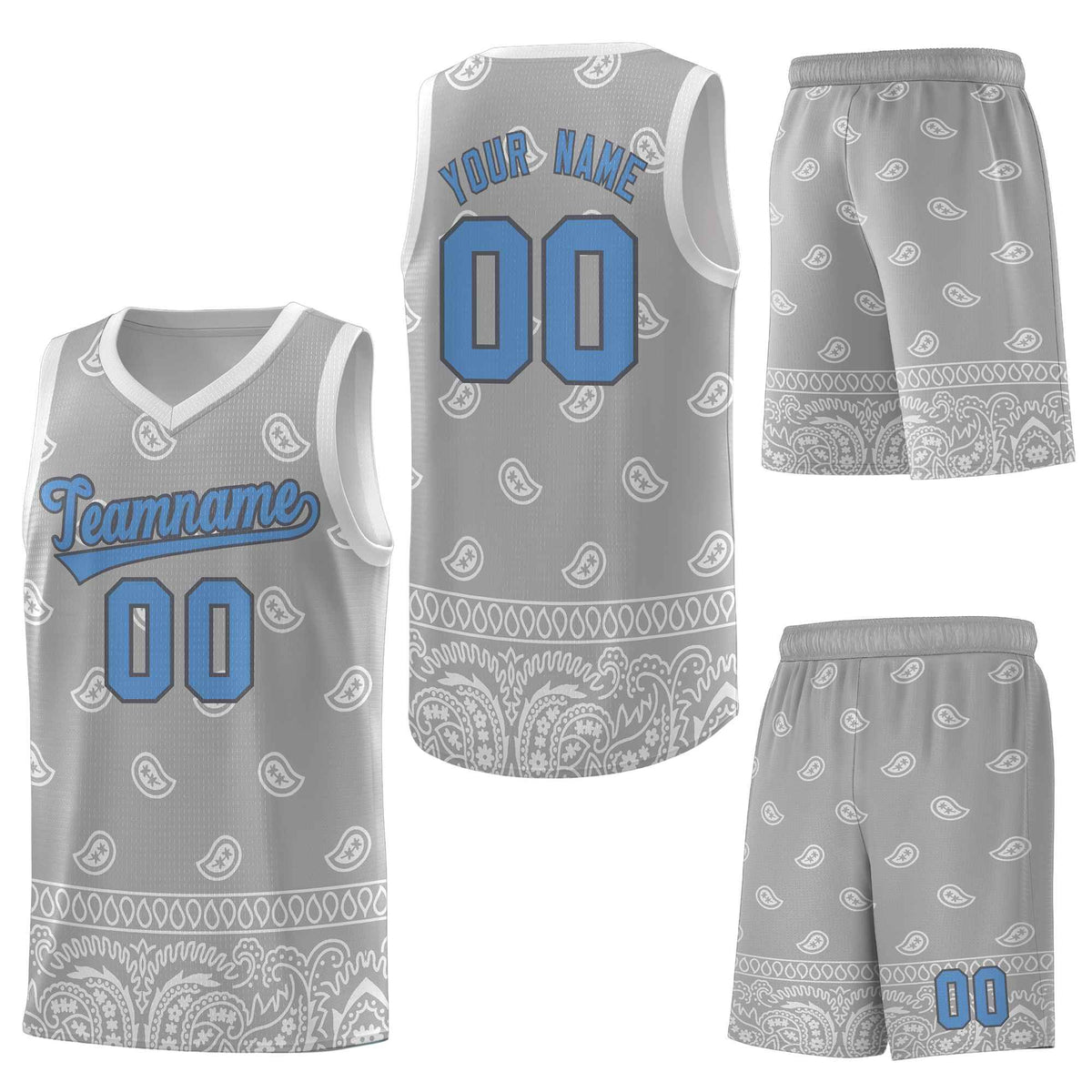 Custom Gray Light Gray Personalized Cashew Pattern Sports Uniform Basketball Jersey