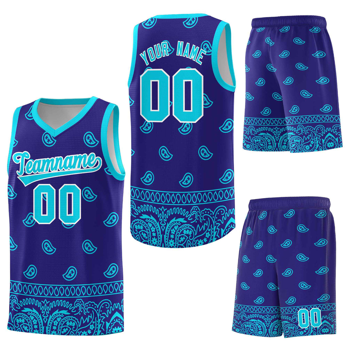 Custom Royal Bright Green Personalized Cashew Pattern Sports Uniform Basketball Jersey