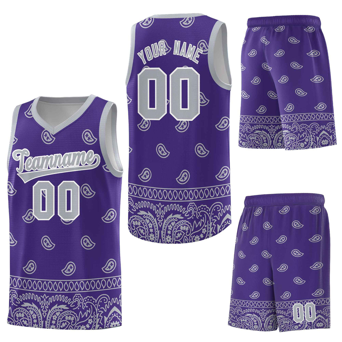 Custom Purple Gray Personalized Cashew Pattern Sports Uniform Basketball Jersey