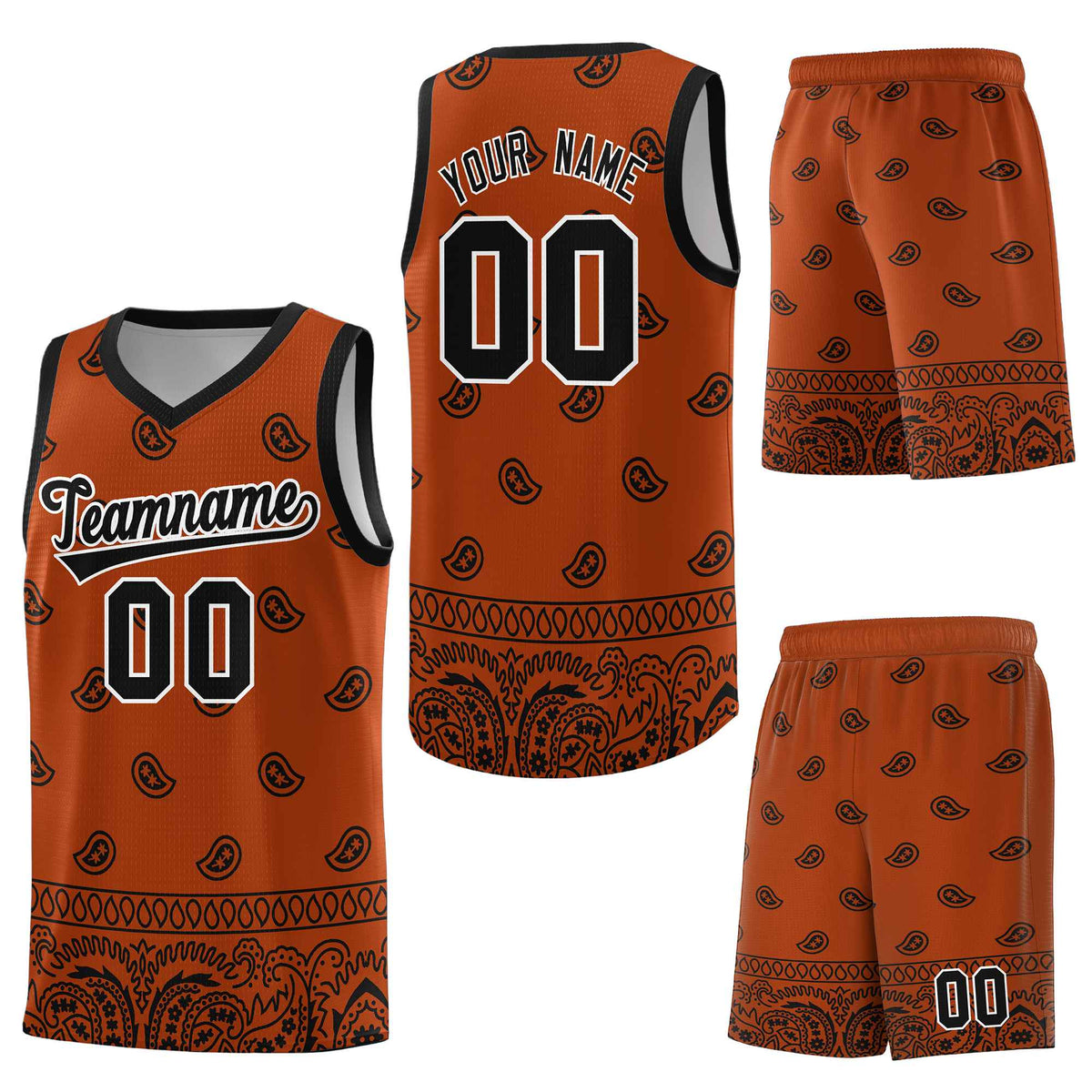 Custom Texas Orange Black Personalized Cashew Pattern Sports Uniform Basketball Jersey