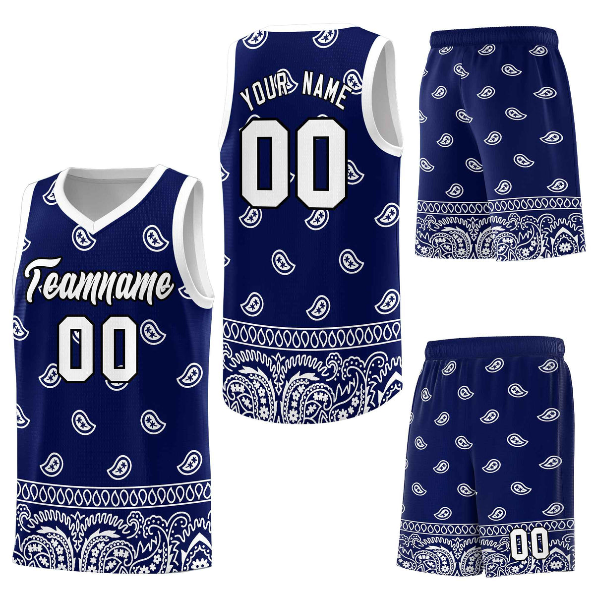 Custom Navy White Personalized Cashew Pattern Sports Uniform Basketball Jersey