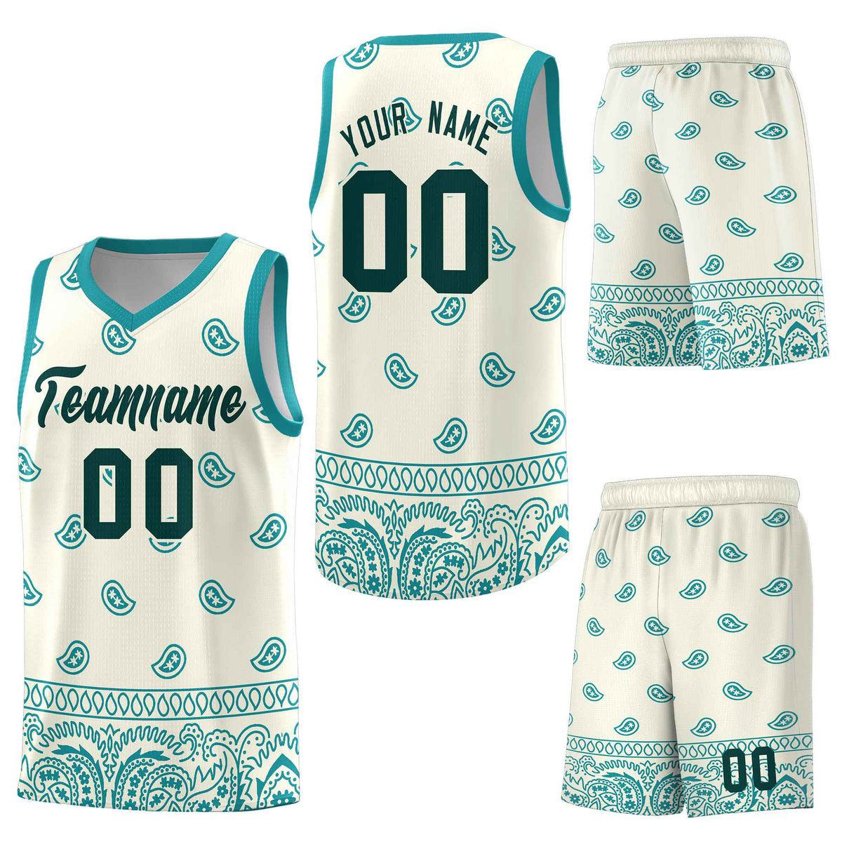 Custom White Aqua Personalized Cashew Pattern Sports Uniform Basketball Jersey