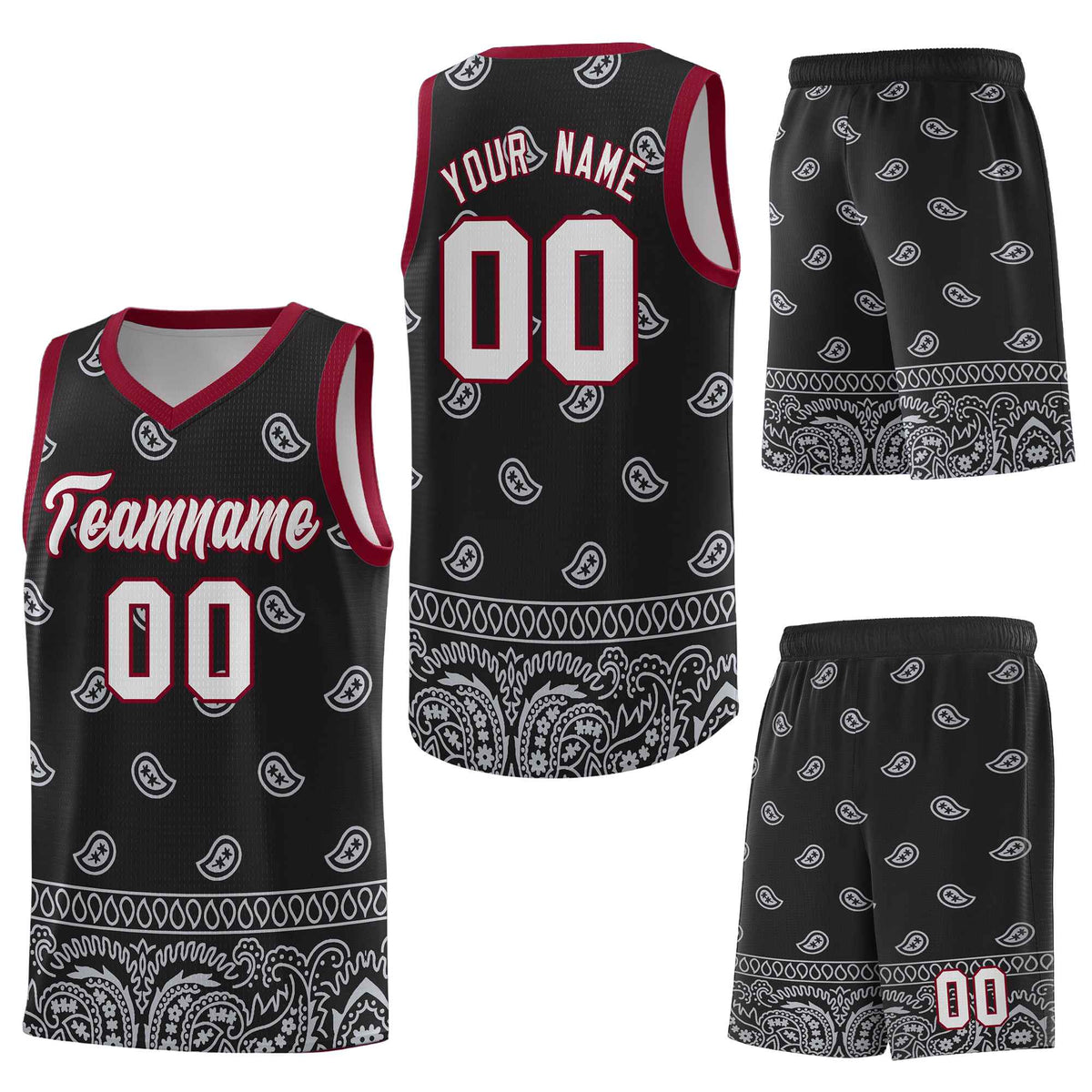 Custom Black Gray Personalized Cashew Pattern Sports Uniform Basketball Jersey