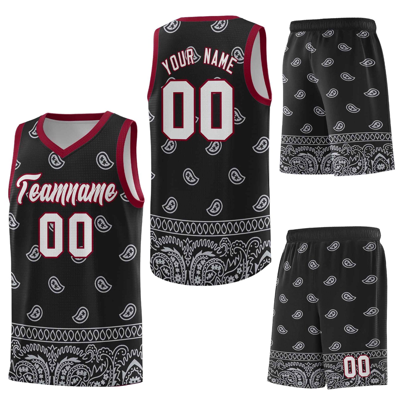 Custom Black Gray Personalized Cashew Pattern Sports Uniform Basketball Jersey