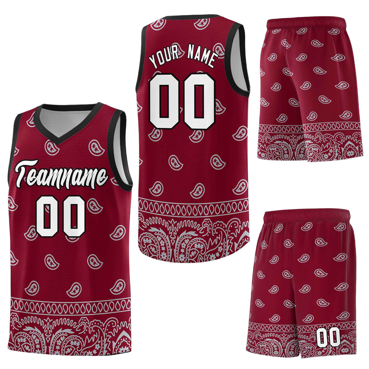 Custom Crimson Gray Personalized Cashew Pattern Sports Uniform Basketball Jersey