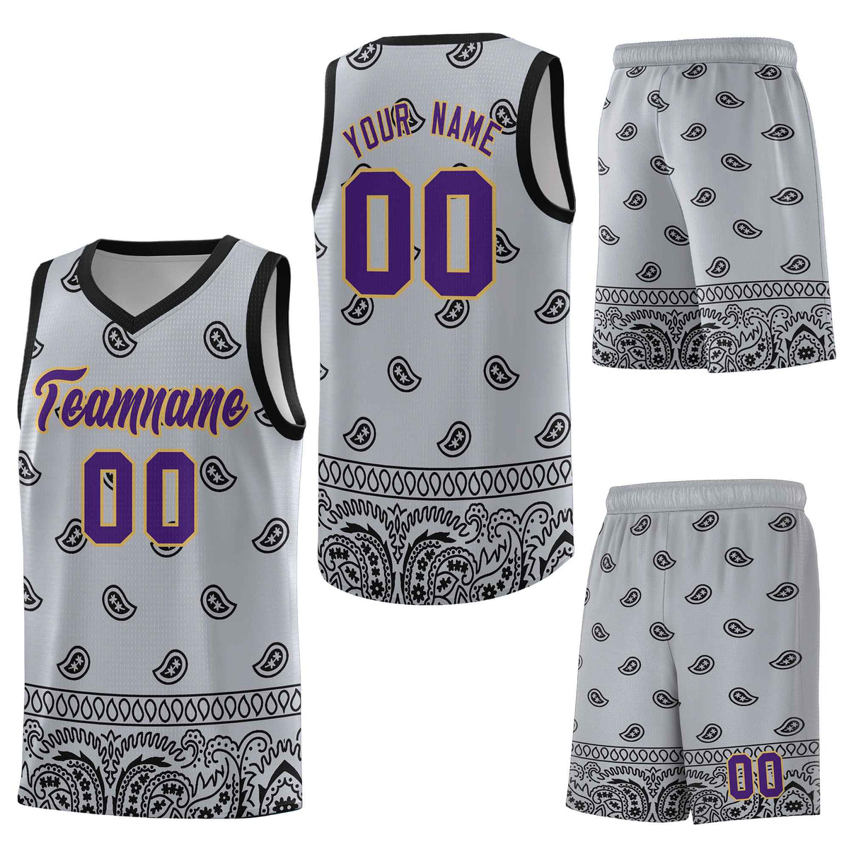 Custom Gray Black Personalized Cashew Pattern Sports Uniform Basketball Jersey