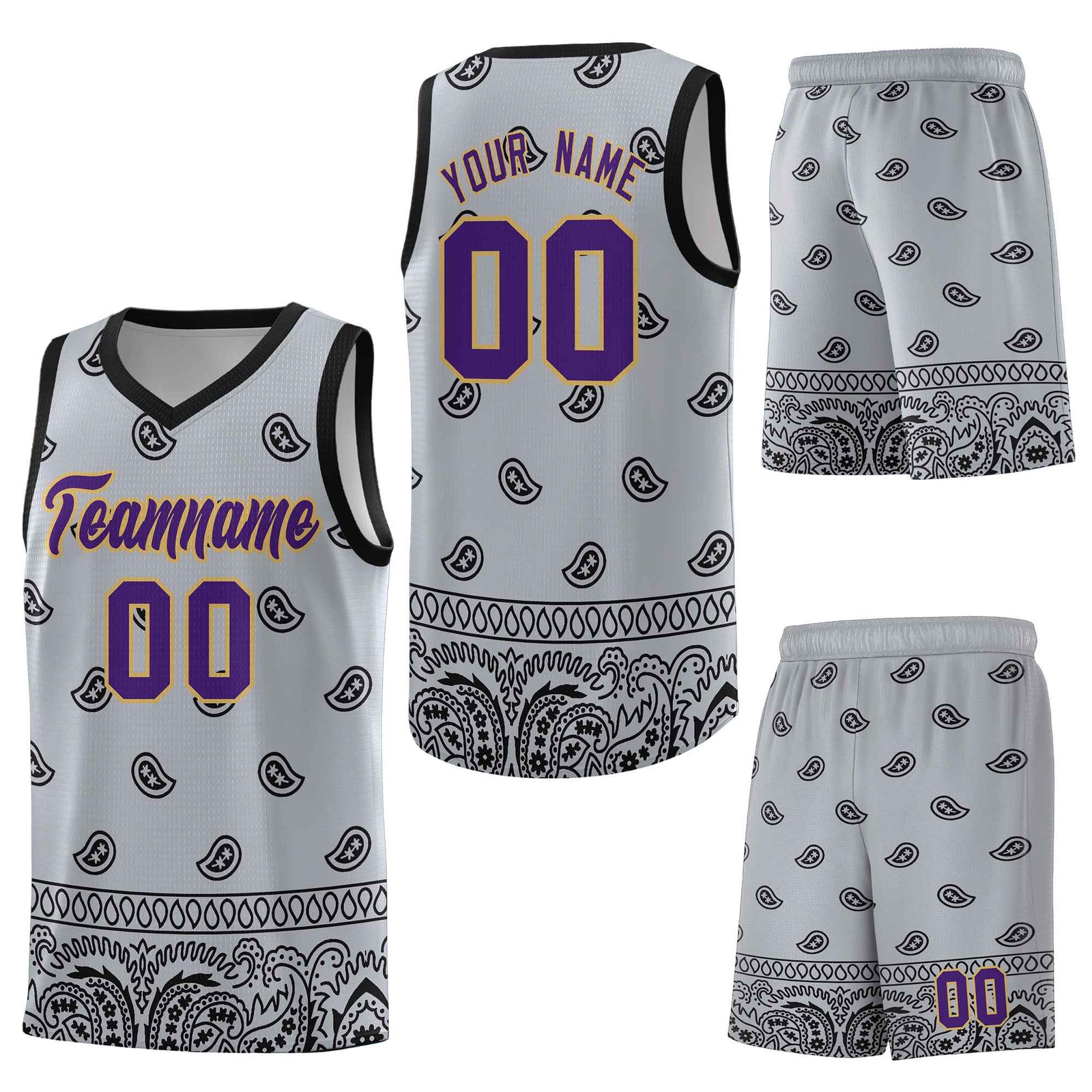 Custom Gray Black Personalized Cashew Pattern Sports Uniform Basketball Jersey