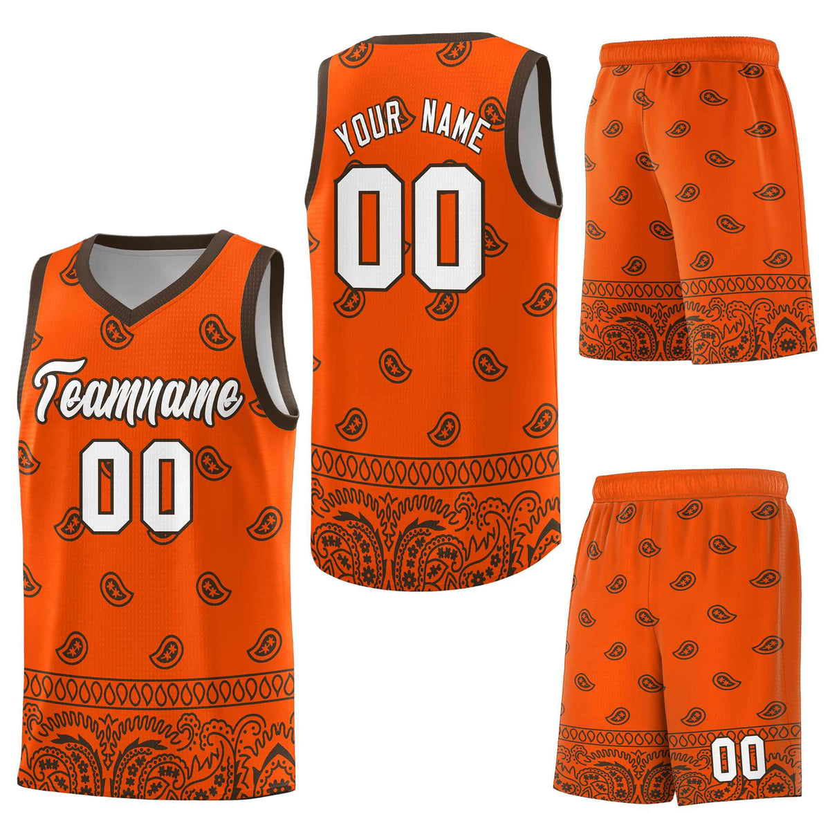 Custom Orange Brown Personalized Cashew Pattern Sports Uniform Basketball Jersey