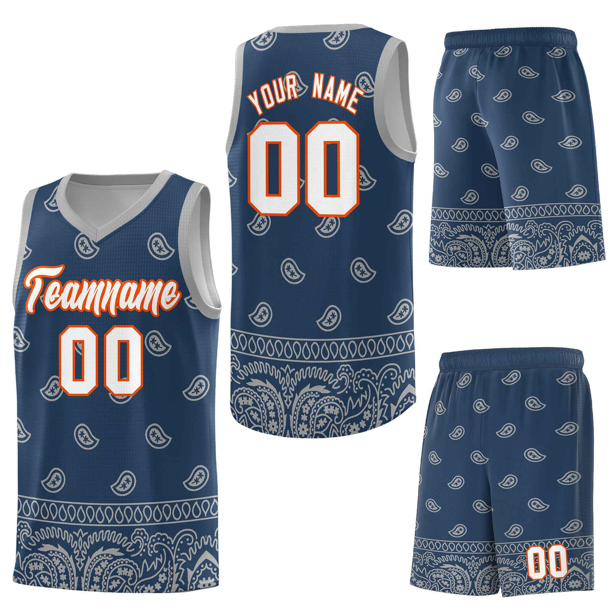 Custom Midnight Blue Gray Personalized Cashew Pattern Sports Uniform Basketball Jersey