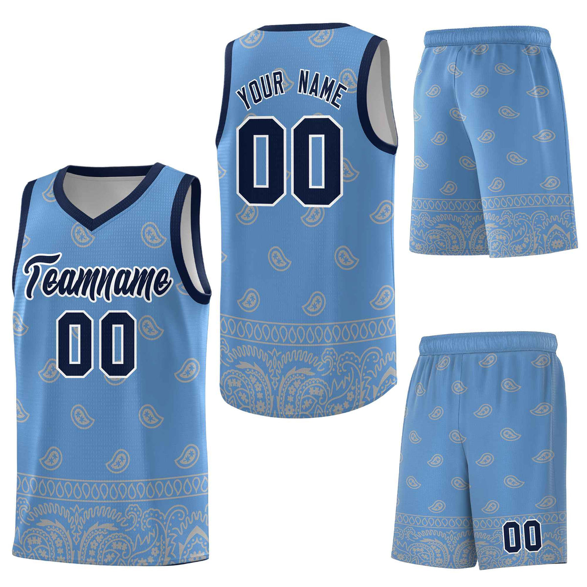 Custom Light Blue Gray Personalized Cashew Pattern Sports Uniform Basketball Jersey