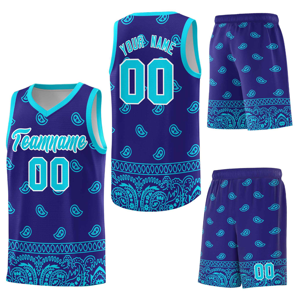 Custom Royal Bright Green Personalized Cashew Pattern Sports Uniform Basketball Jersey