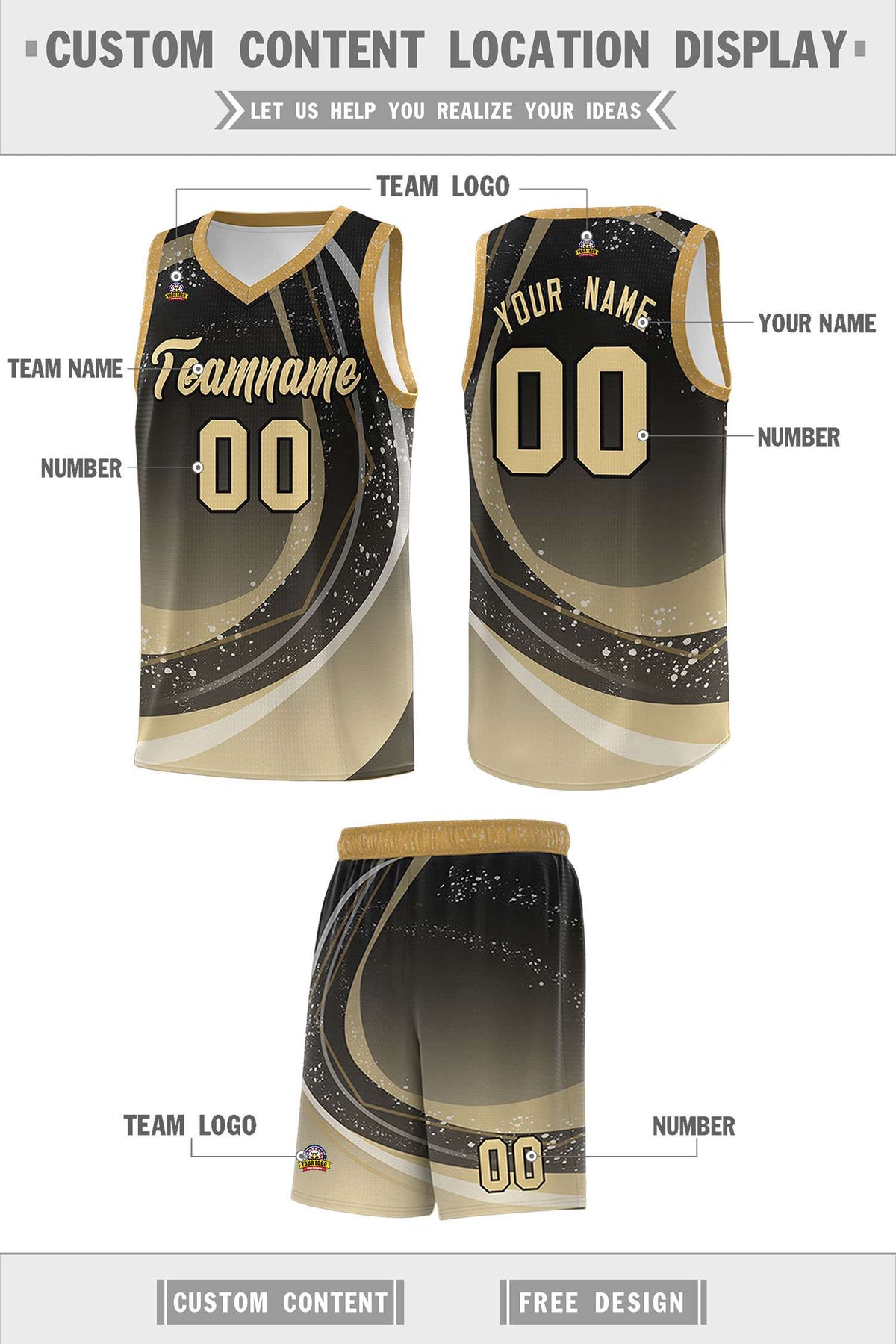 Custom Black Khaki Personalized Galaxy Graffiti Pattern Sports Uniform Basketball Jersey