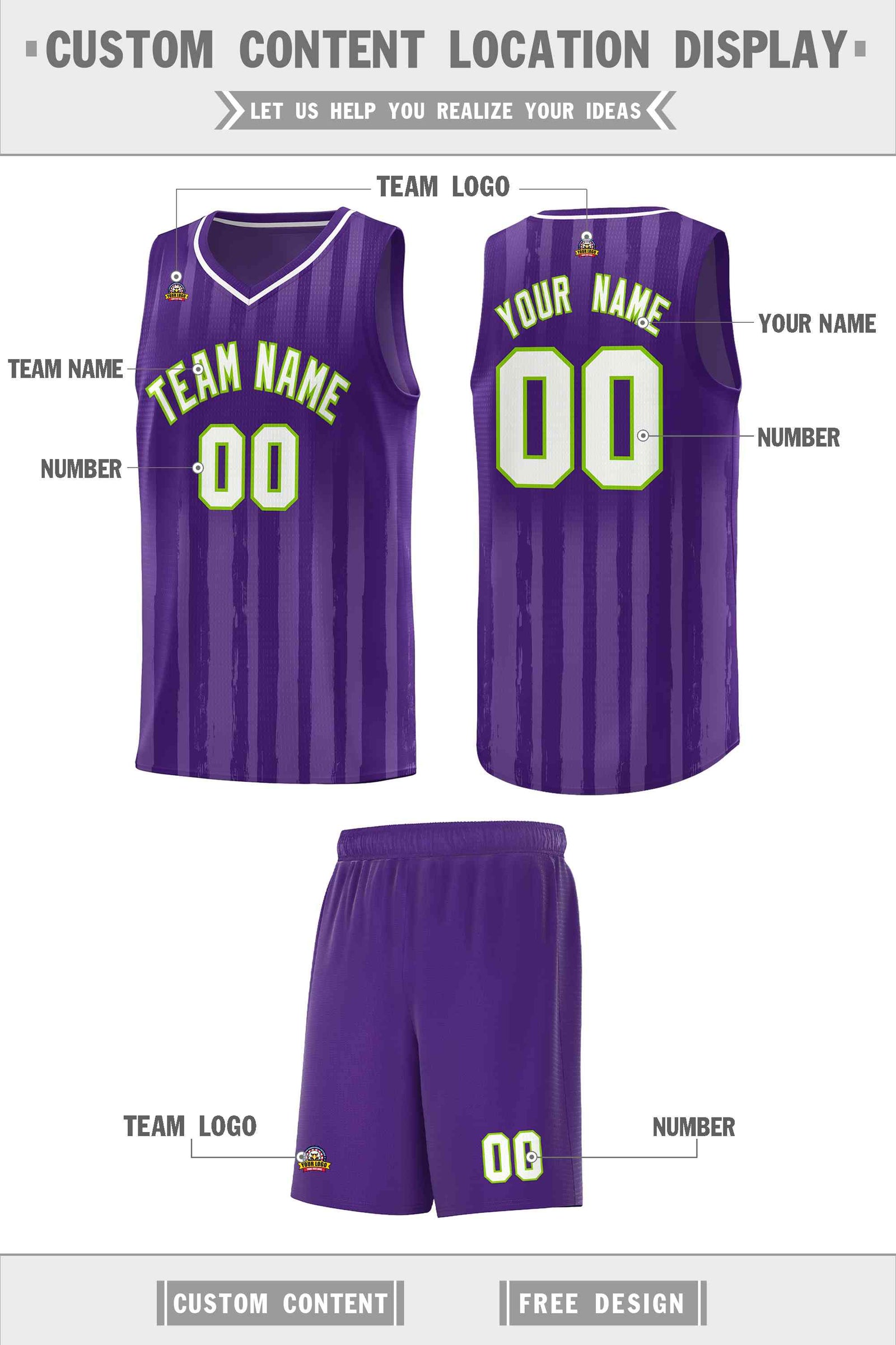 Custom Purple White Vertical Striped Pattern Sports Uniform Basketball Jersey