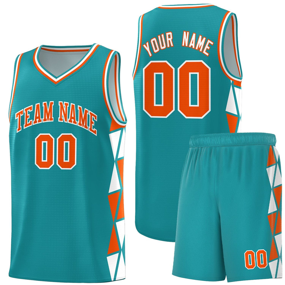 Custom Aqua Orange-White Side Two-Color Triangle Splicing Sports Uniform Basketball Jersey