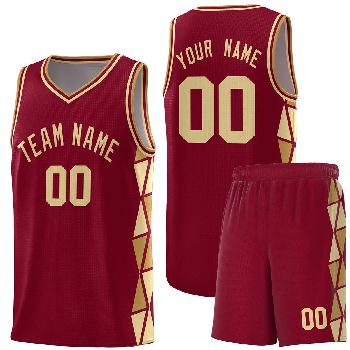 Custom Crimson Old Gold-Khaki Side Two-Color Triangle Splicing Sports Uniform Basketball Jersey