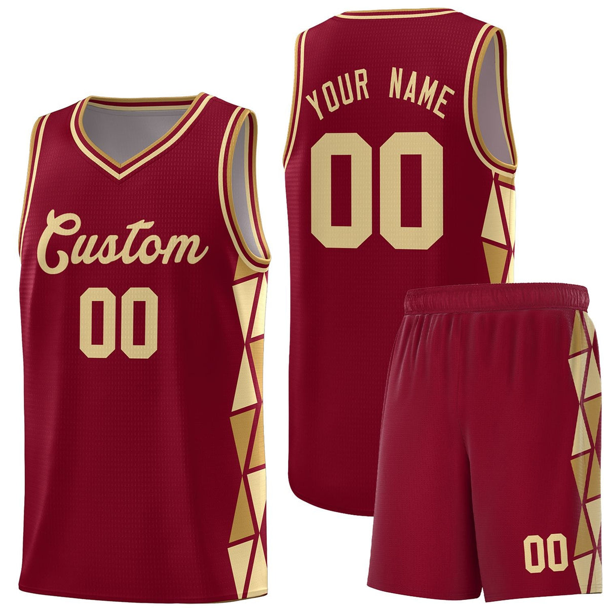 Custom Crimson Old Gold-Khaki Side Two-Color Triangle Splicing Sports Uniform Basketball Jersey