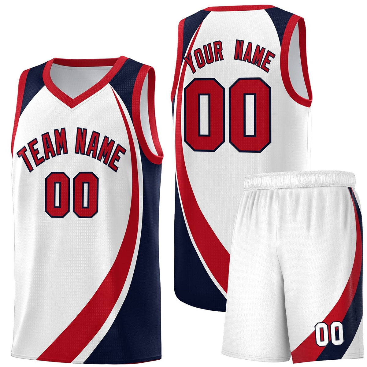 Custom White Red-Navy Color Block Sports Uniform Basketball Jersey