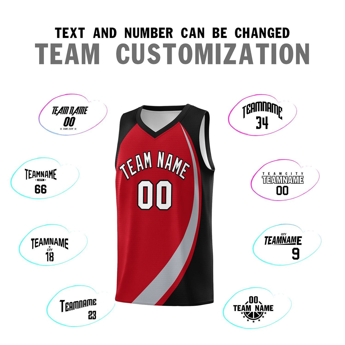 Custom Red Gray-Black Color Block Sports Uniform Basketball Jersey