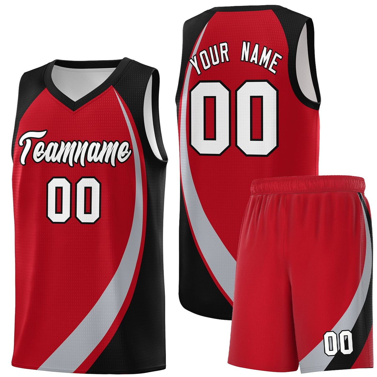 Custom Red Gray-Black Color Block Sports Uniform Basketball Jersey