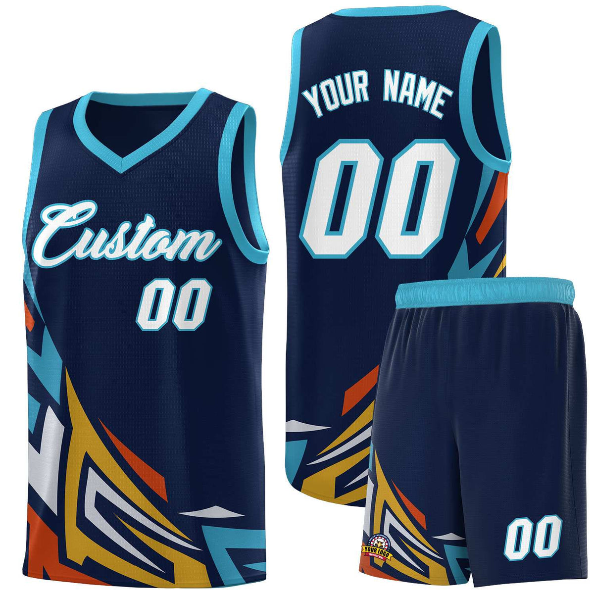 Custom Navy Gradient Graffiti Pattern Sports Uniform Basketball Jersey