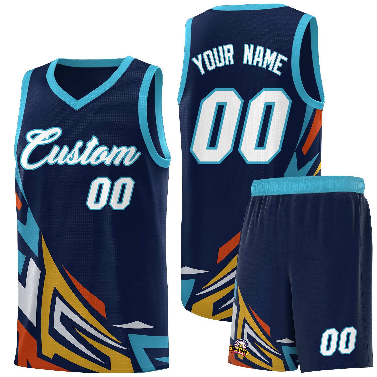 Custom Navy Gradient Graffiti Pattern Sports Uniform Basketball Jersey