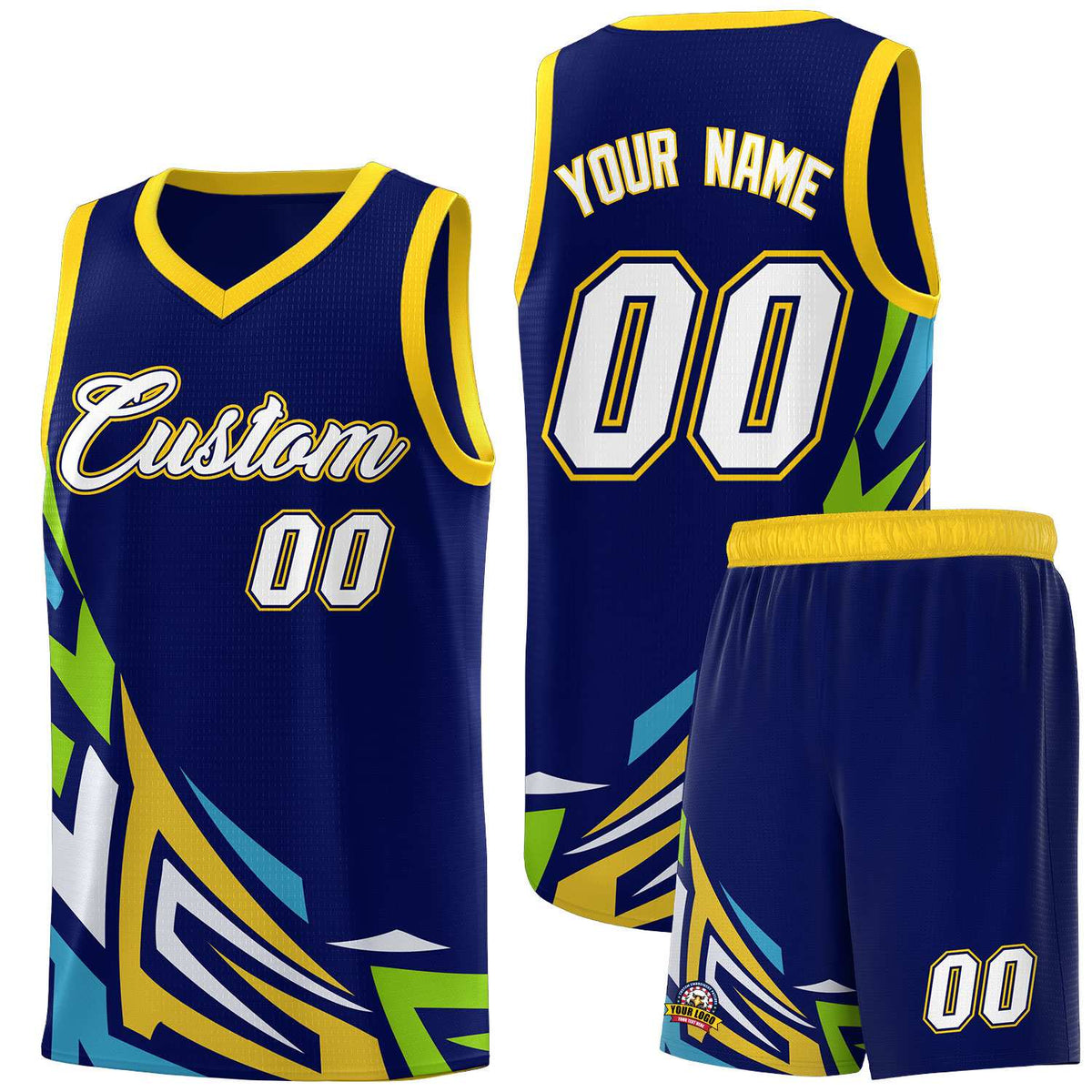 Custom Navy Gradient Graffiti Pattern Sports Uniform Basketball Jersey