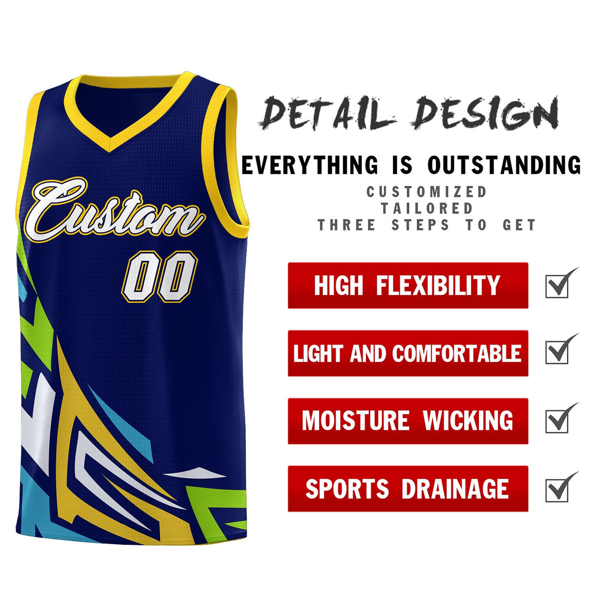 Custom Navy Gradient Graffiti Pattern Sports Uniform Basketball Jersey