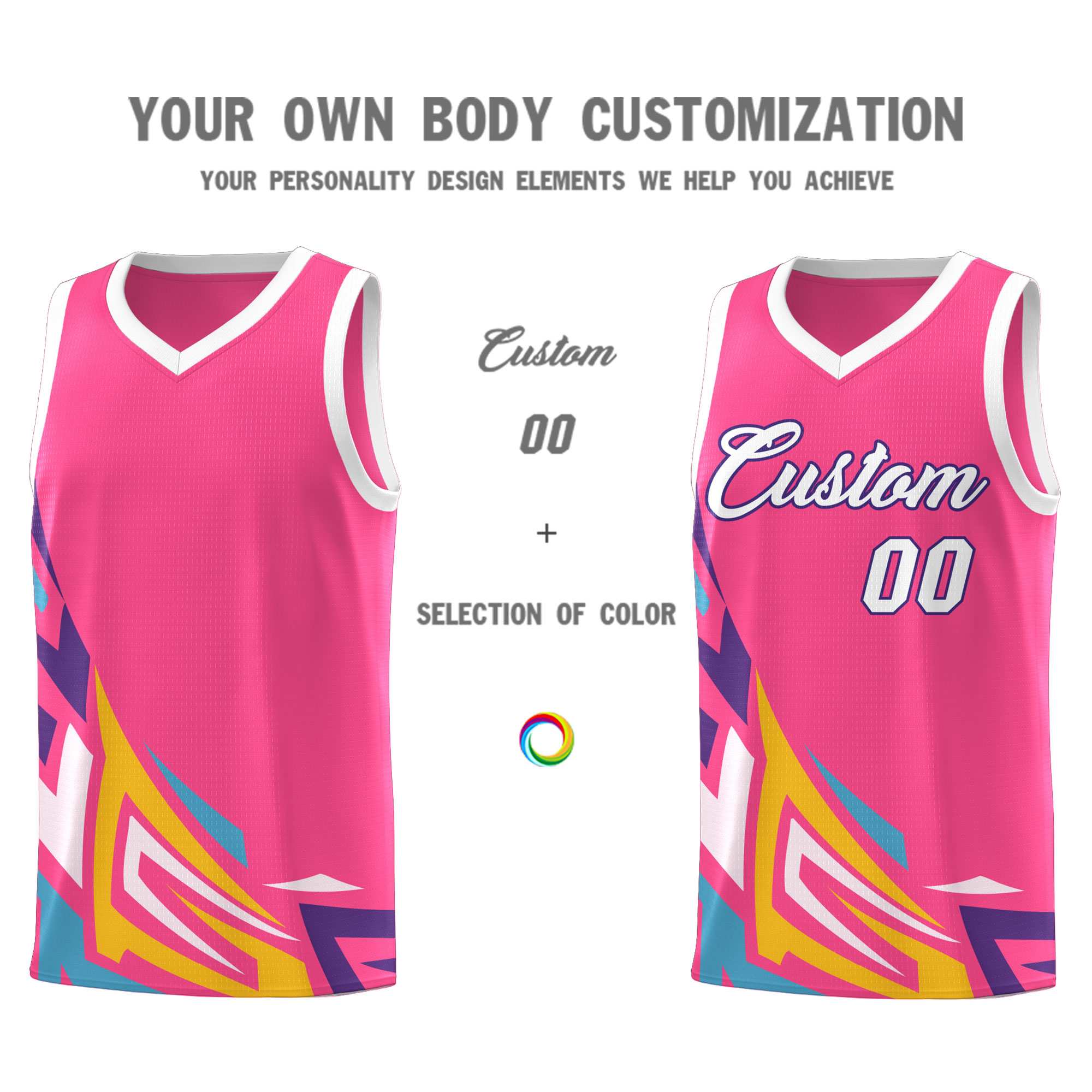 Custom Pink Gradient Graffiti Pattern Sports Uniform Basketball Jersey