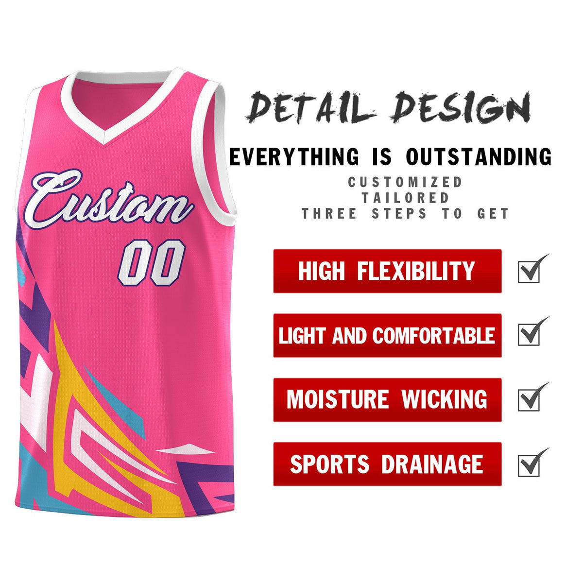 Custom Pink Gradient Graffiti Pattern Sports Uniform Basketball Jersey