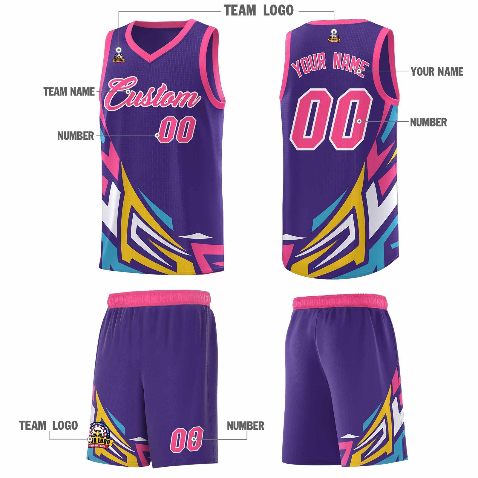 Custom Purple Gradient Graffiti Pattern Sports Uniform Basketball Jersey
