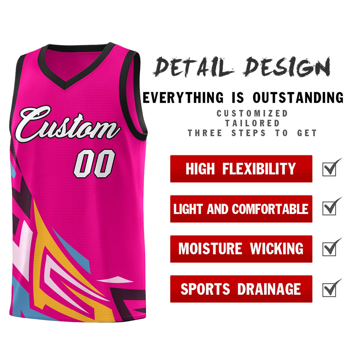 Custom Pink Gradient Graffiti Pattern Sports Uniform Basketball Jersey
